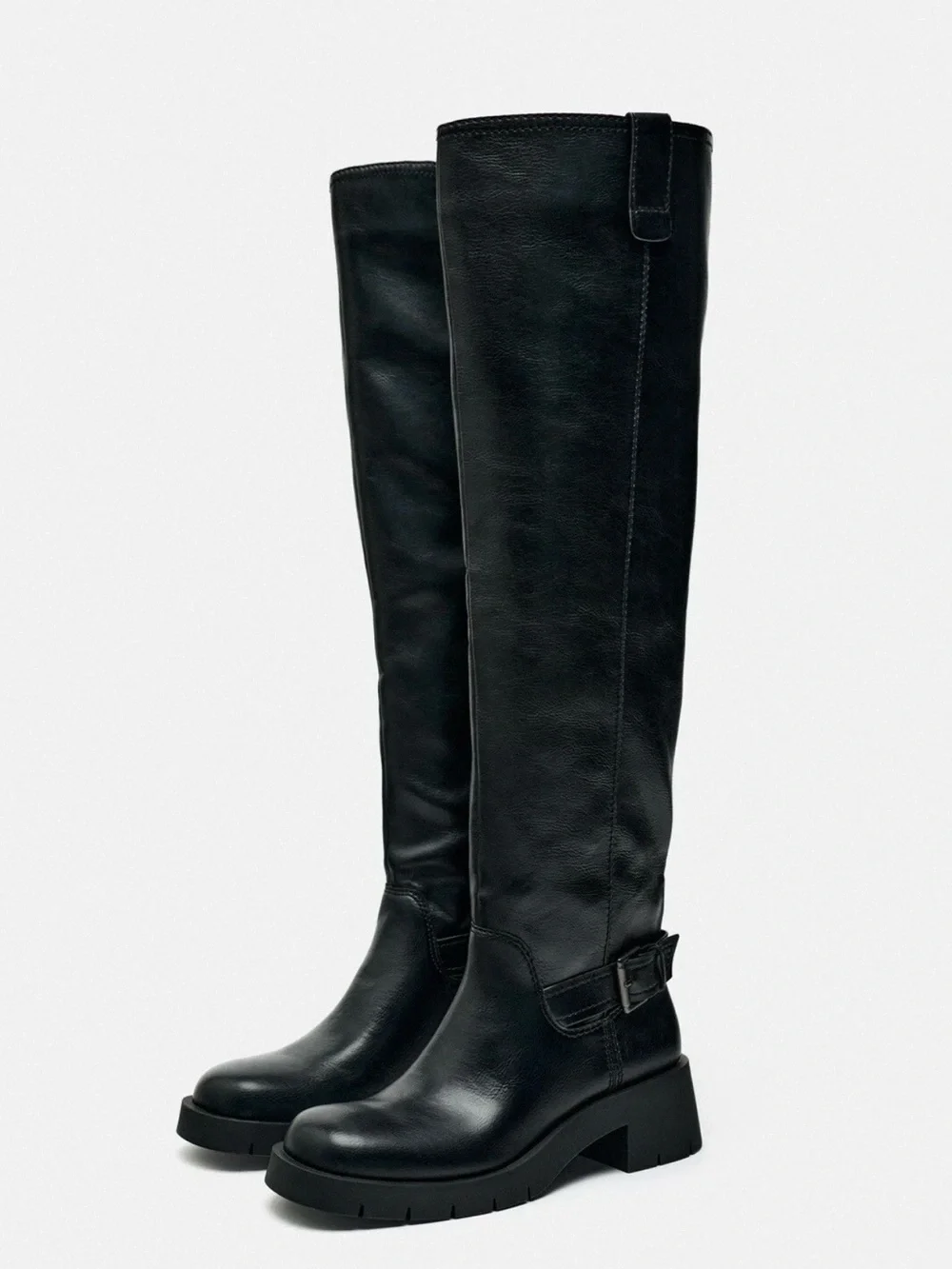 Zara Black Over-the-Knee Leather Boots